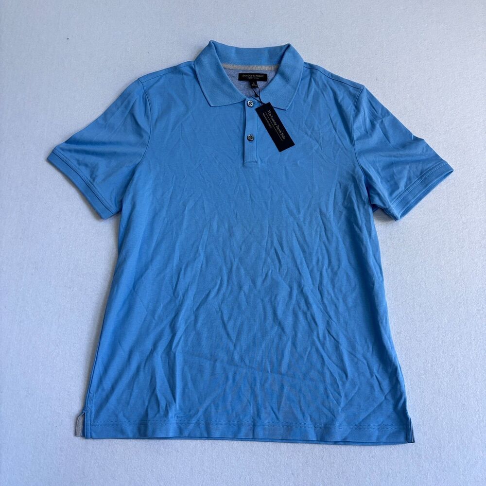 Banana Republic Luxury Touch Polo Shirt Mens L Blue Cotton Preppy Short Sleeve